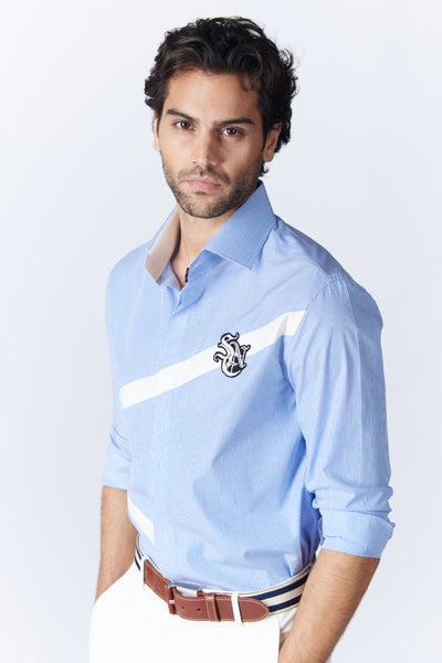 SN By Shantanu Nikhil Menswear SNCC Striped Shirt With Engraved Panel indian designer wear online shopping melange singapore