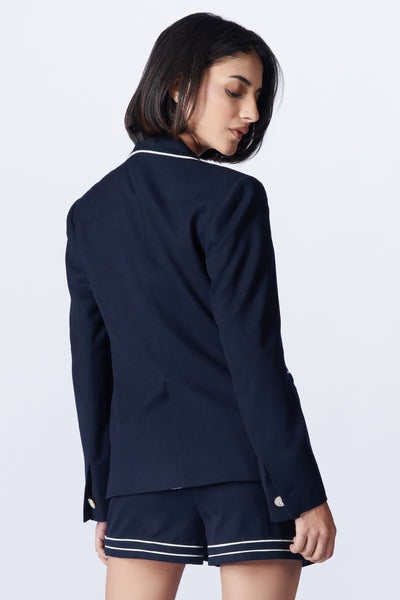 SN By Shantanu Nikhil SNCC Navy Jacket with Contrasting Piping indian designer wear online shopping melange singapore