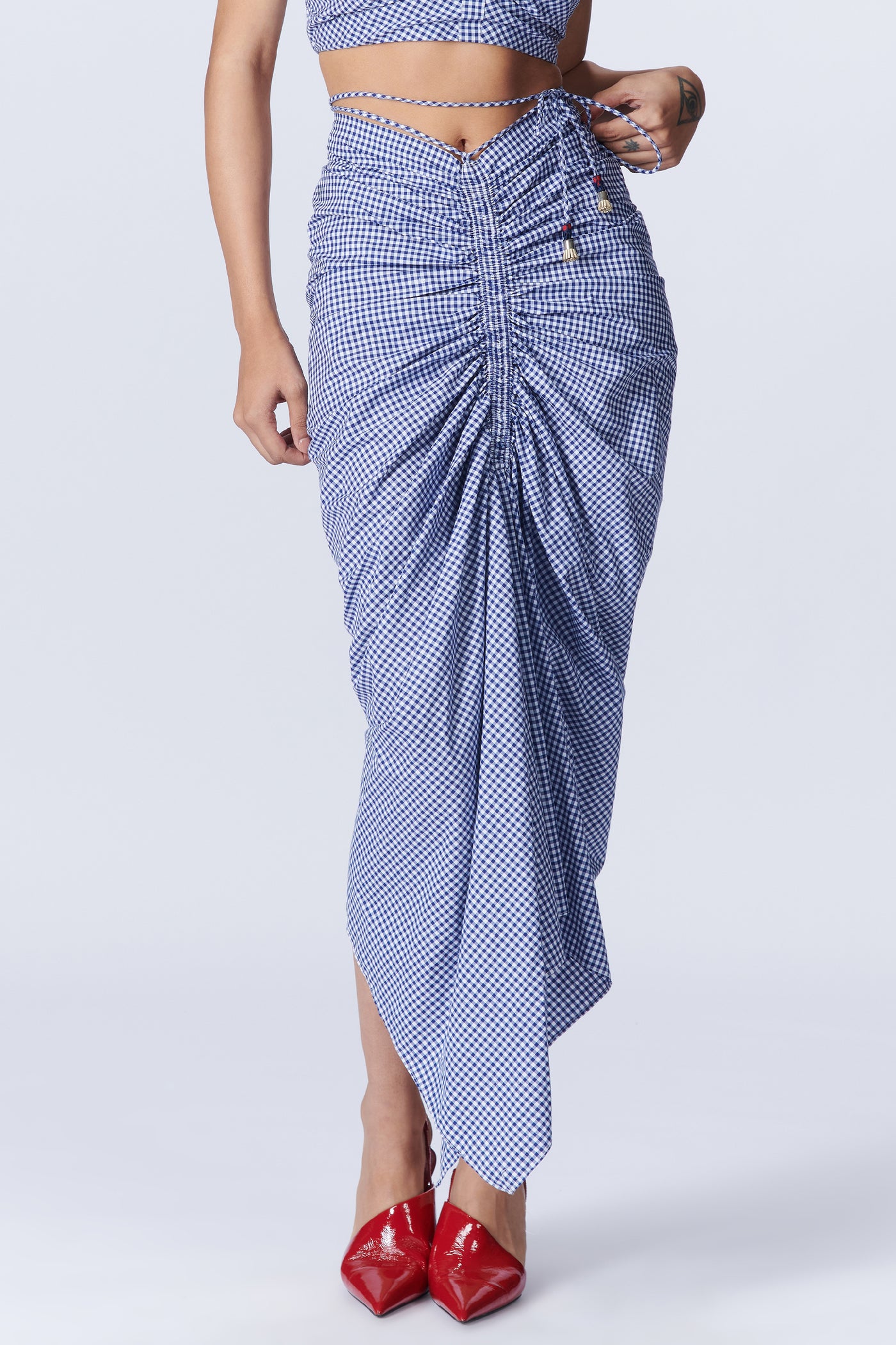 SN By Shantanu Nikhil SNCC Plaid Drape Skirt indian designer wear online shopping melange singapore