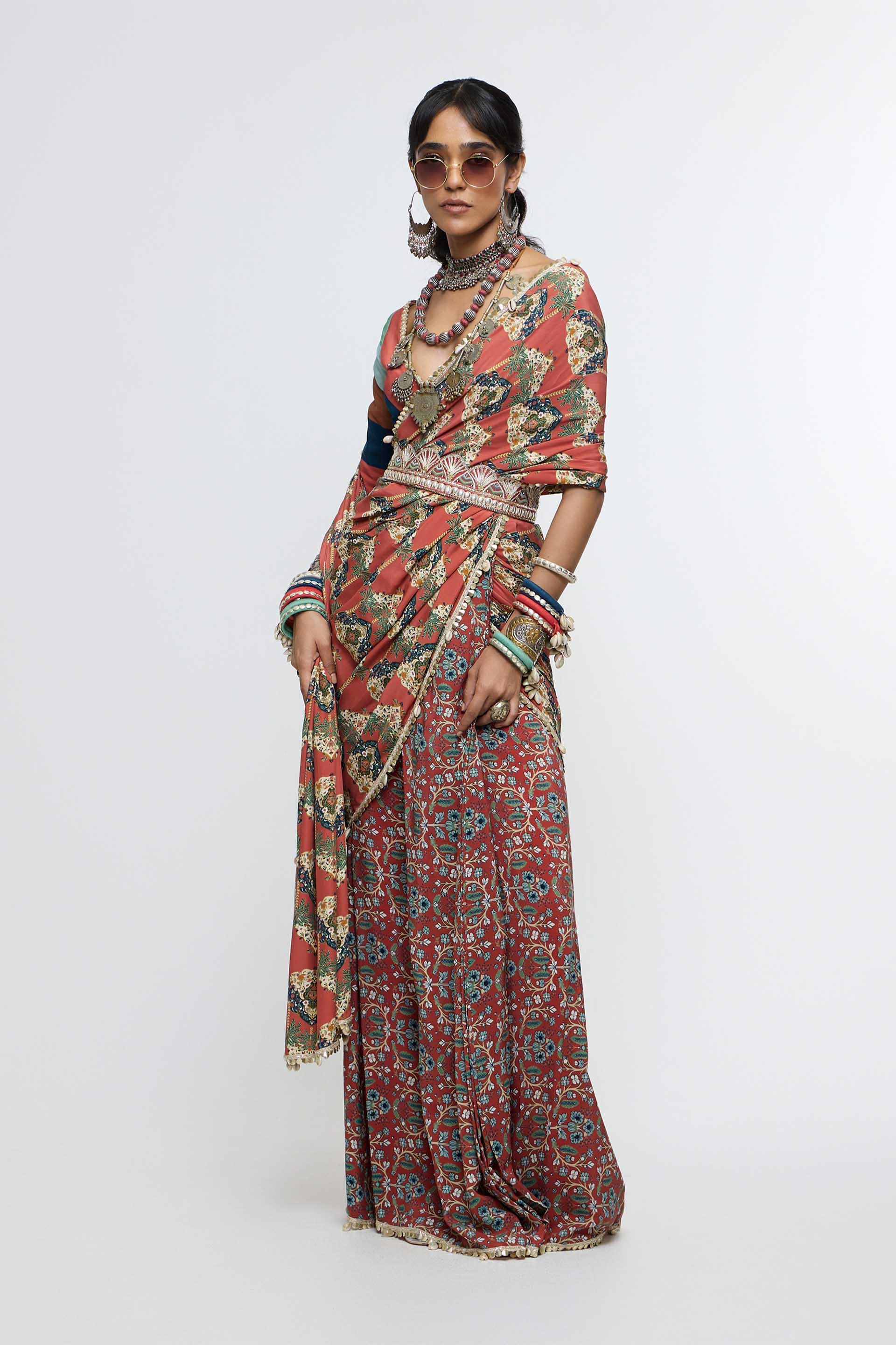 SVA Amaira Drape Saree Paired With V Neck Blouse indian designer wear online shopping melange singapore