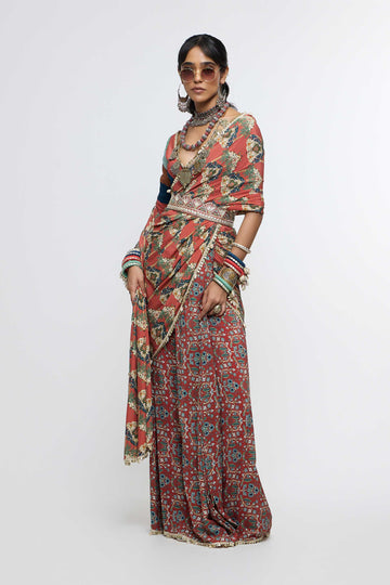 SVA Amaira Drape Saree Paired With V Neck Blouse indian designer wear online shopping melange singapore