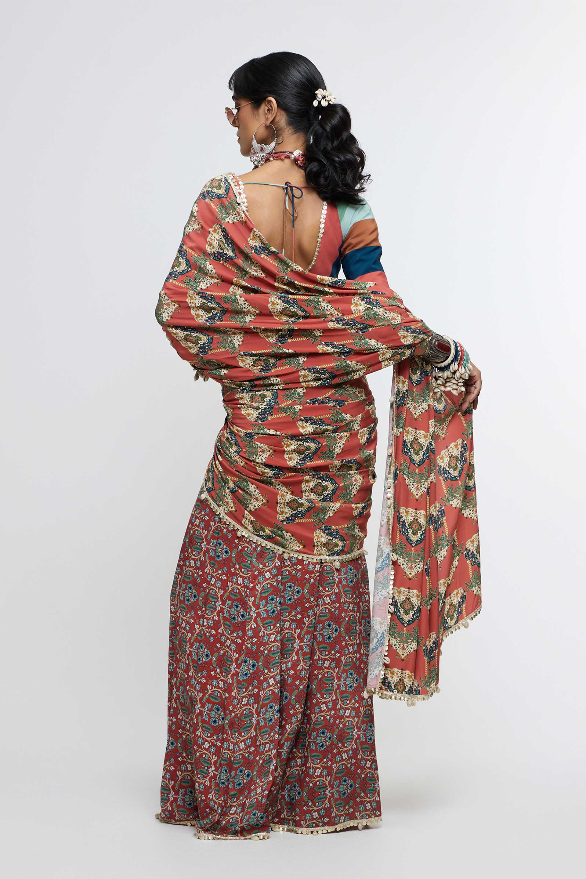 SVA Amaira Drape Saree Paired With V Neck Blouse indian designer wear online shopping melange singapore