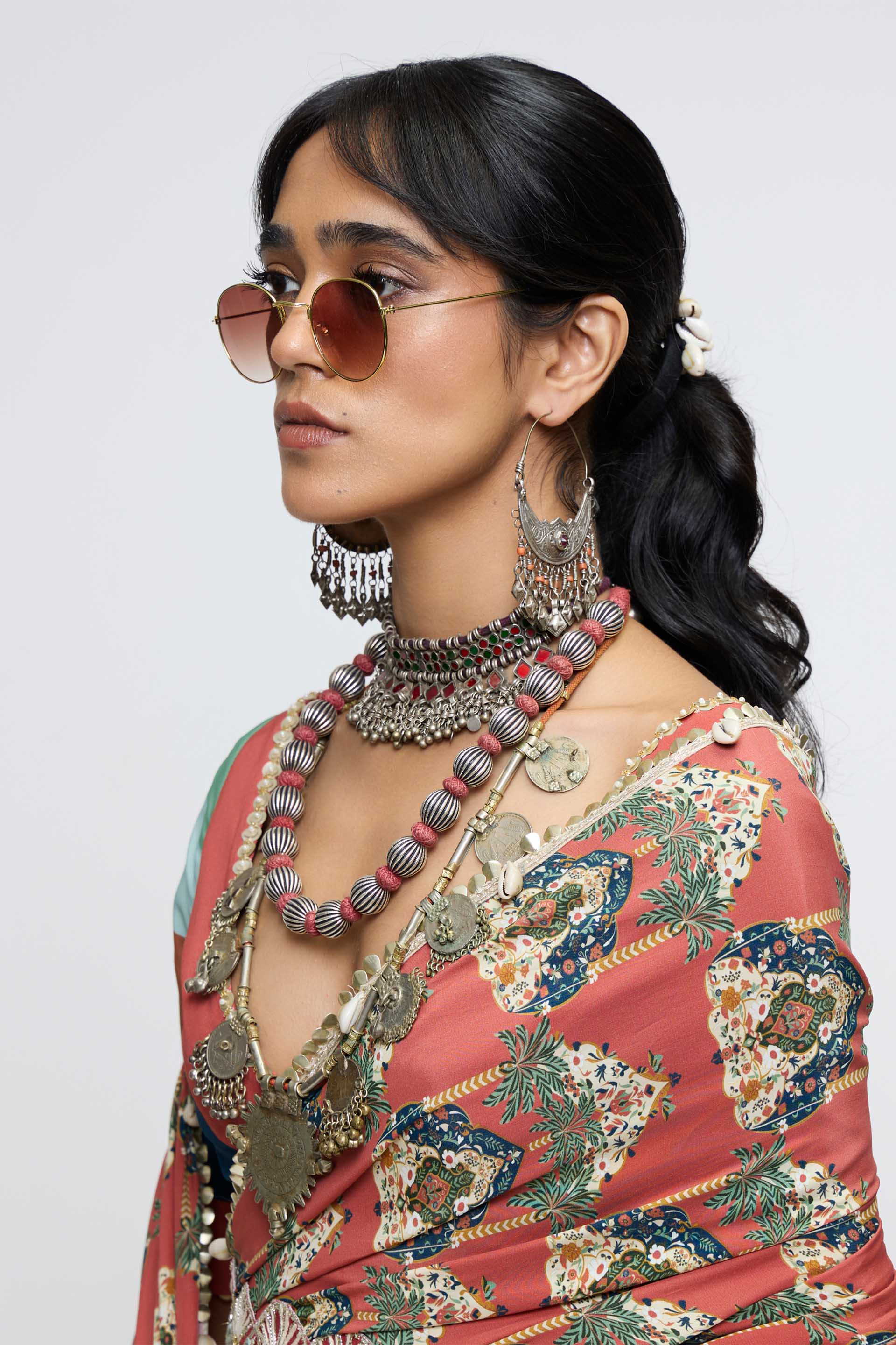 SVA Amaira Drape Saree Paired With V Neck Blouse indian designer wear online shopping melange singapore