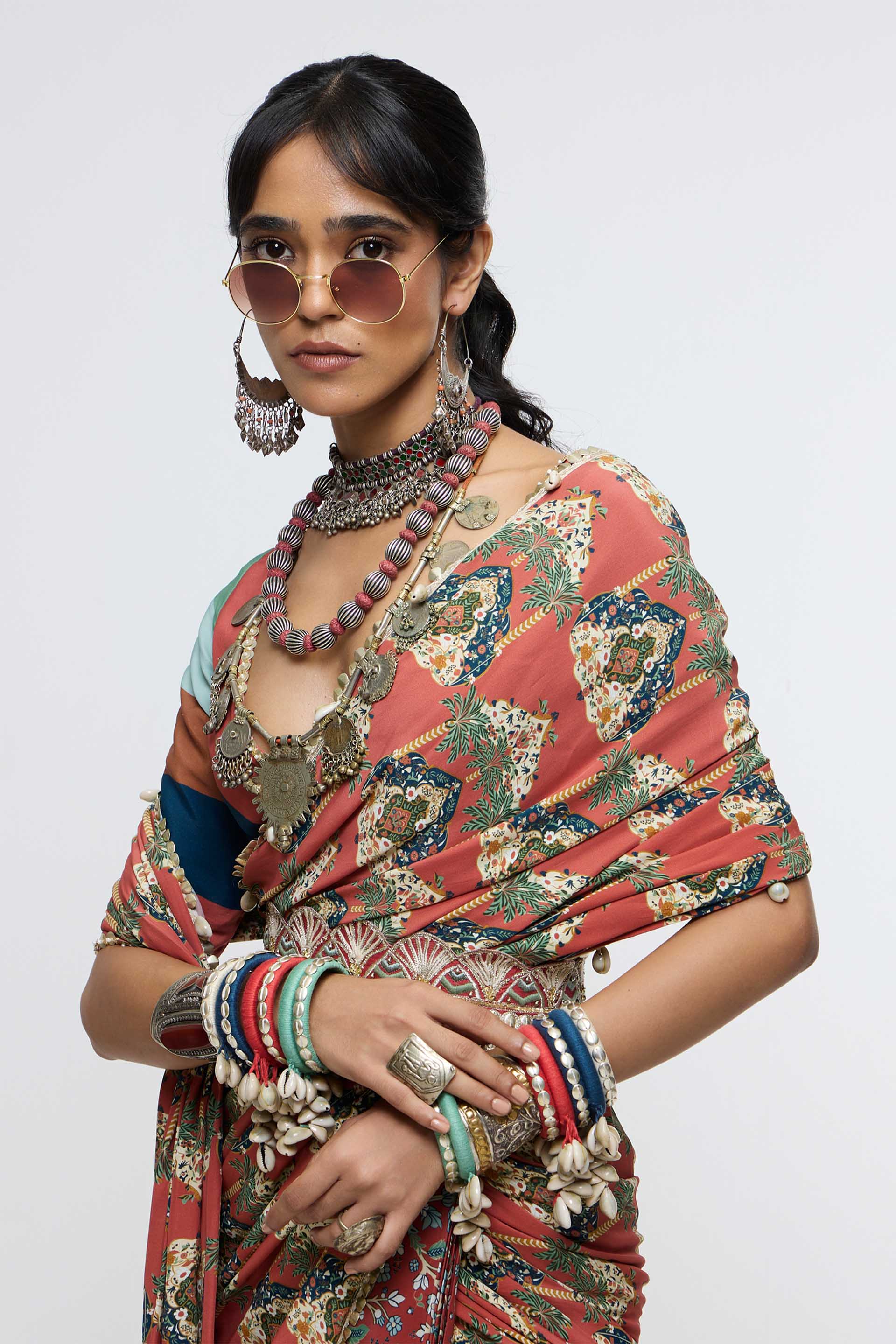 SVA Amaira Drape Saree Paired With V Neck Blouse indian designer wear online shopping melange singapore
