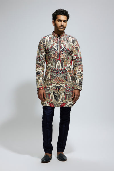 SVA Abstract Heavily Embellished Short Kurta With Pants indian designer wear online shopping melange singapore