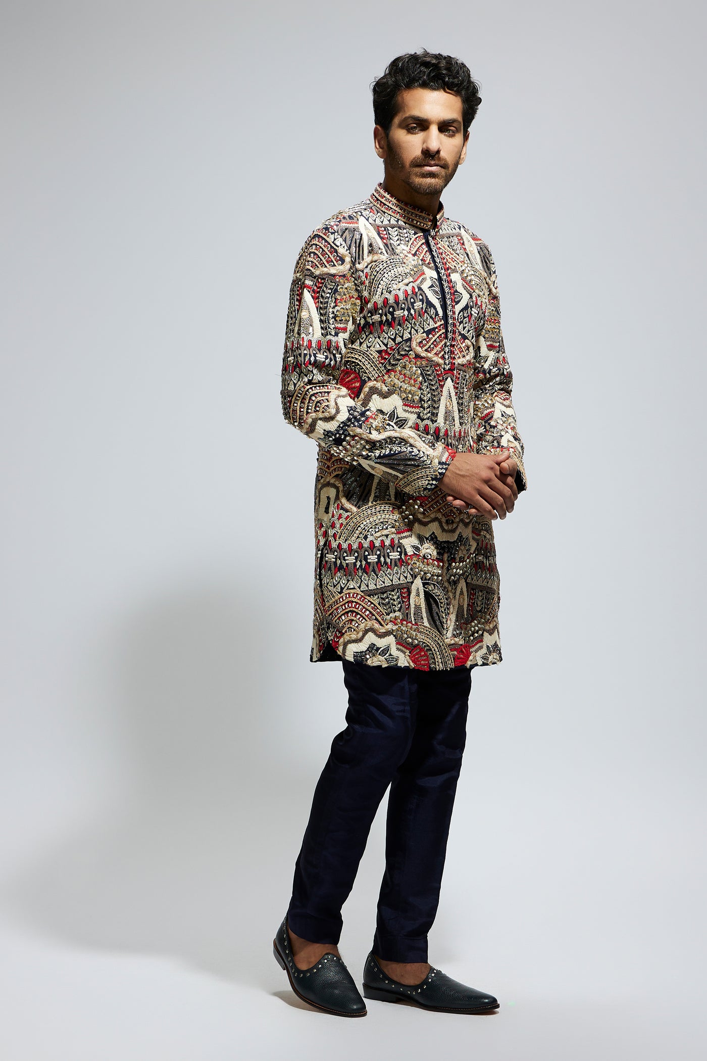 SVA Abstract Heavily Embellished Short Kurta With Pants indian designer wear online shopping melange singapore