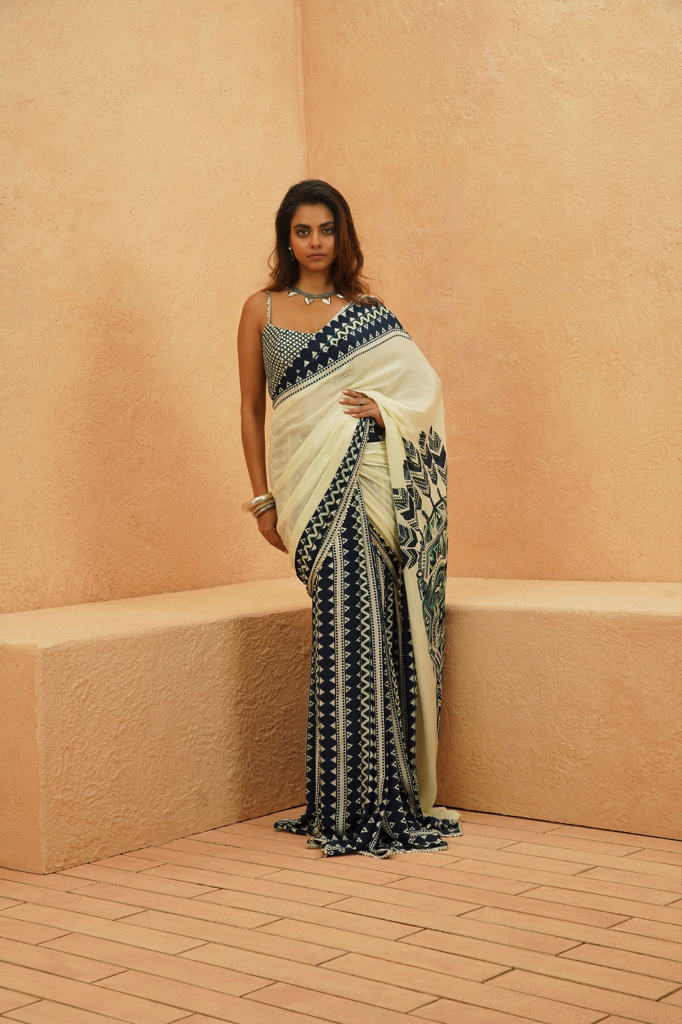 SVA Afreen Mask Saree With Metallic Bustier indian designer wear online shopping melange singapore