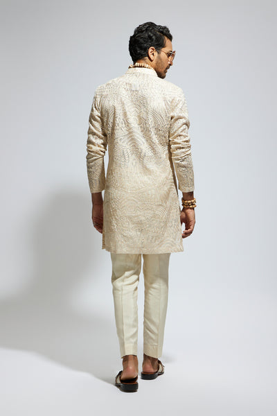 SVA Beige Organza Embroidered Kurta With Pants indian designer wear online shopping melange singapore
