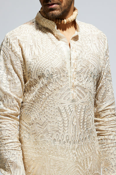 SVA Beige Organza Embroidered Kurta With Pants indian designer wear online shopping melange singapore