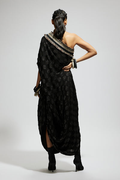 SVA Black Aztec One Shoulder Cowl Dres
