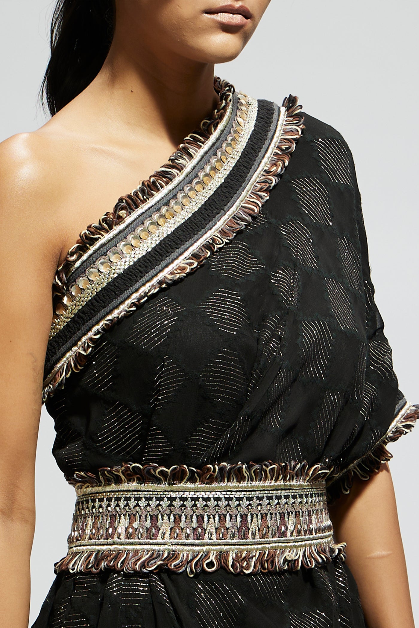 SVA Black Aztec One Shoulder Cowl Dres