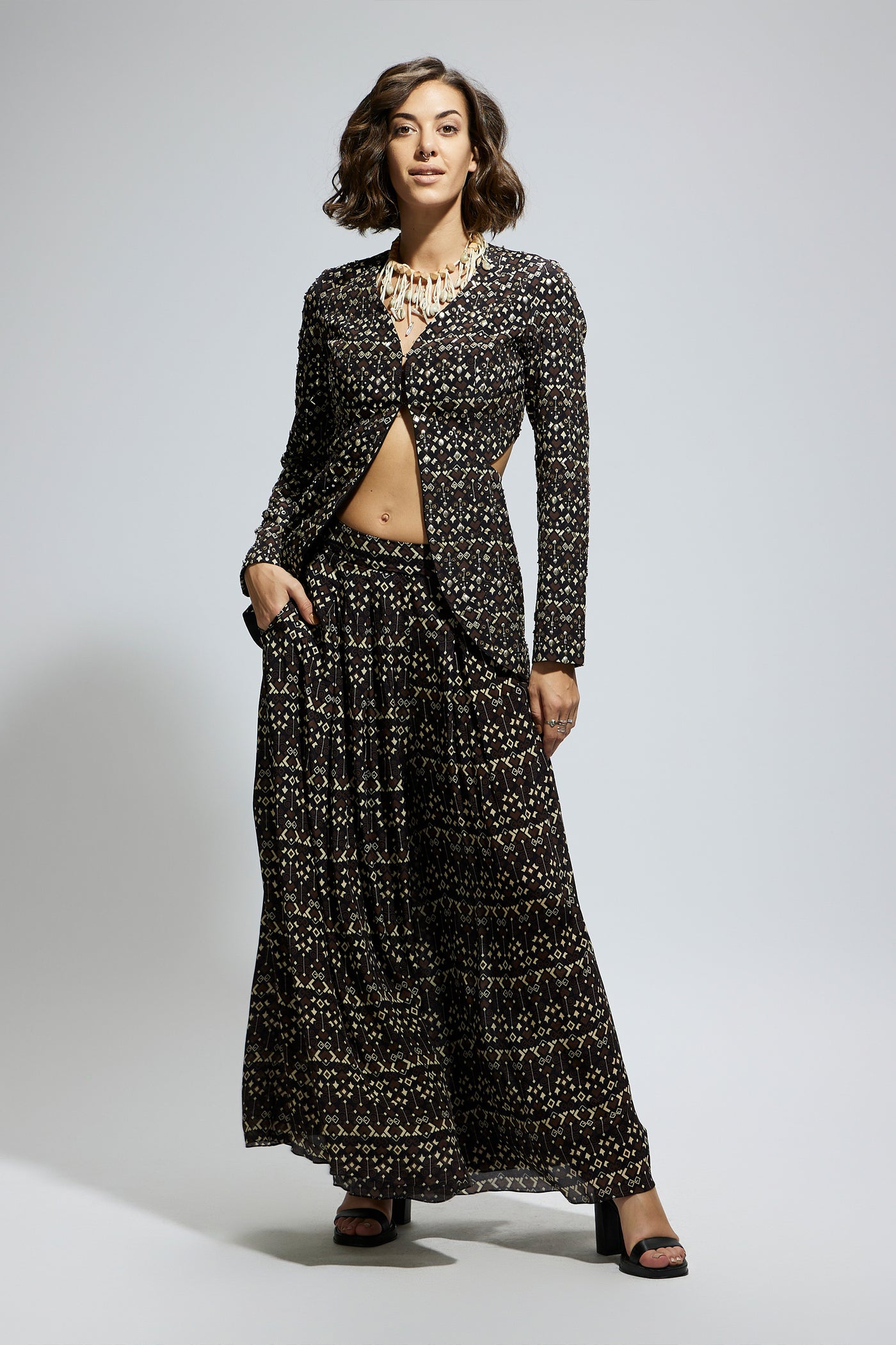 SVA Black Embellished Side Cut Out Jacket Set indian designer wear online shopping melange singapore
