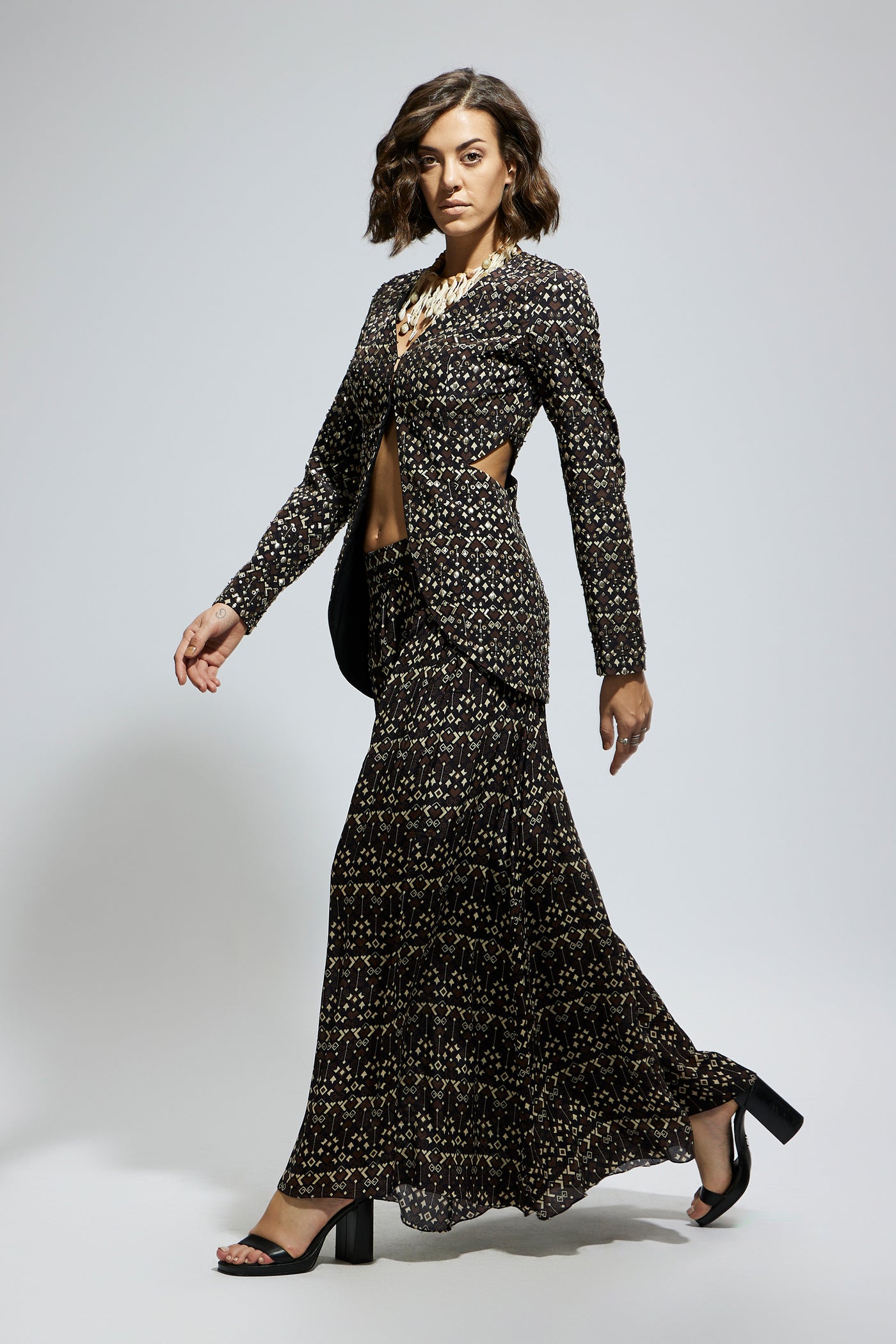SVA Black Embellished Side Cut Out Jacket Set indian designer wear online shopping melange singapore