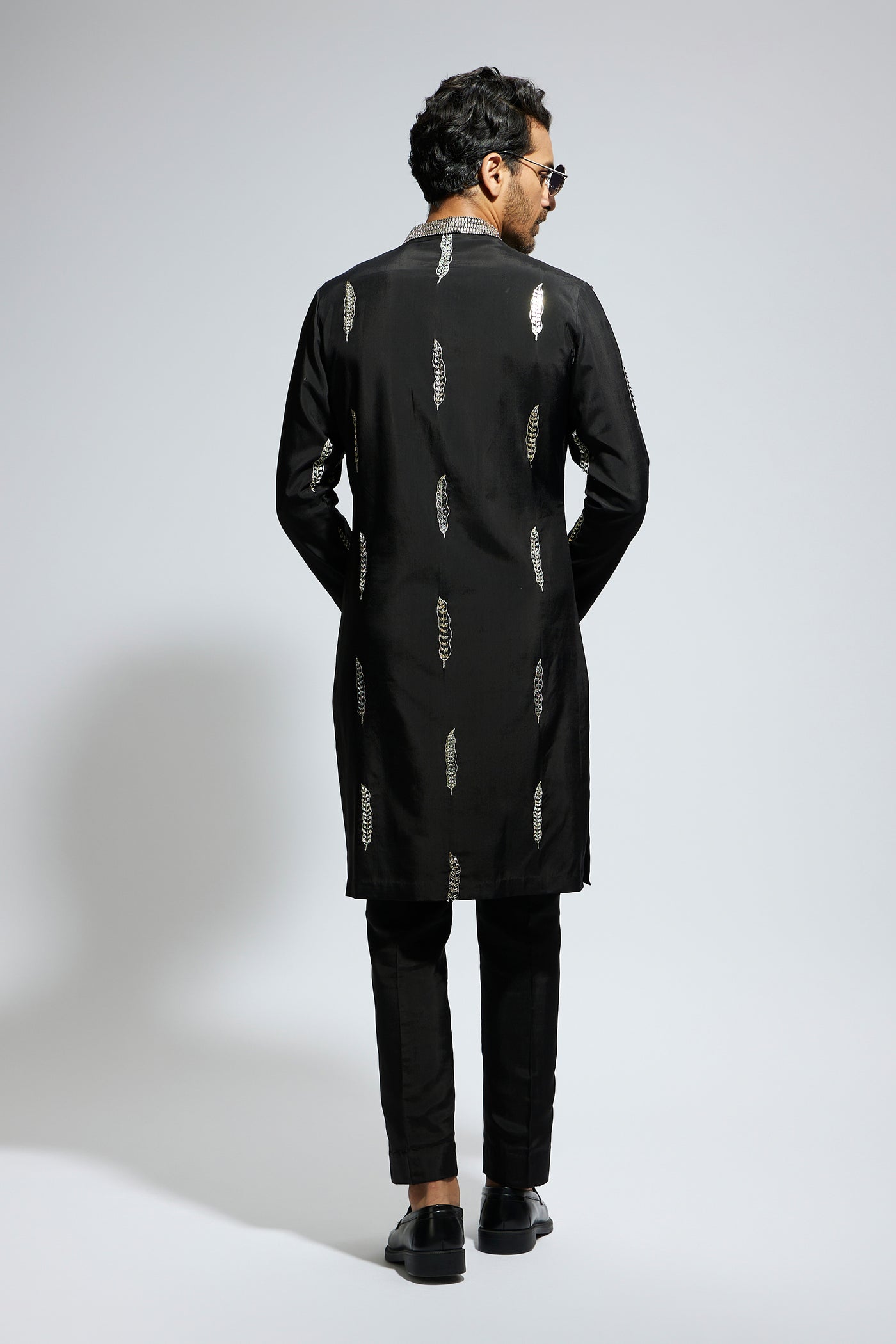 SVA Black Feather Embroidered Kurta With Pants indian designer wear online shopping melange singapore