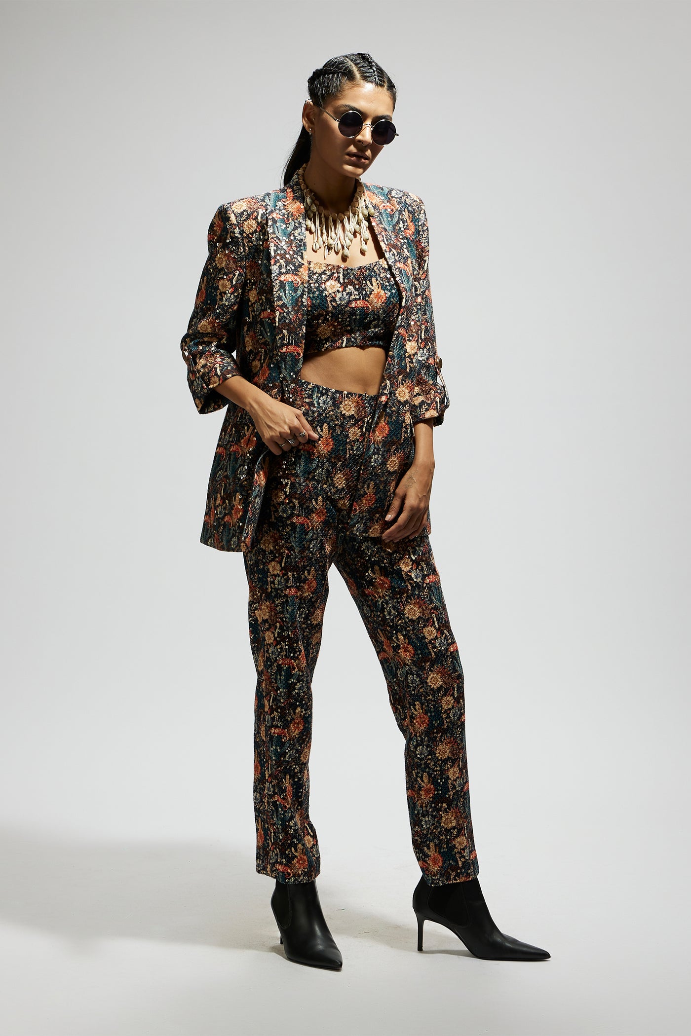 SVA Black Jaal Embellished Blazer Set Front