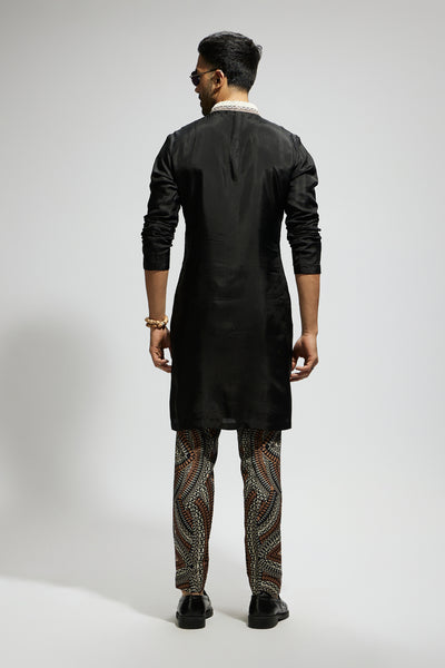 SVA Black Solid Kurta With  Zentangle Printed Pantsindian designer wear online shopping melange singapore