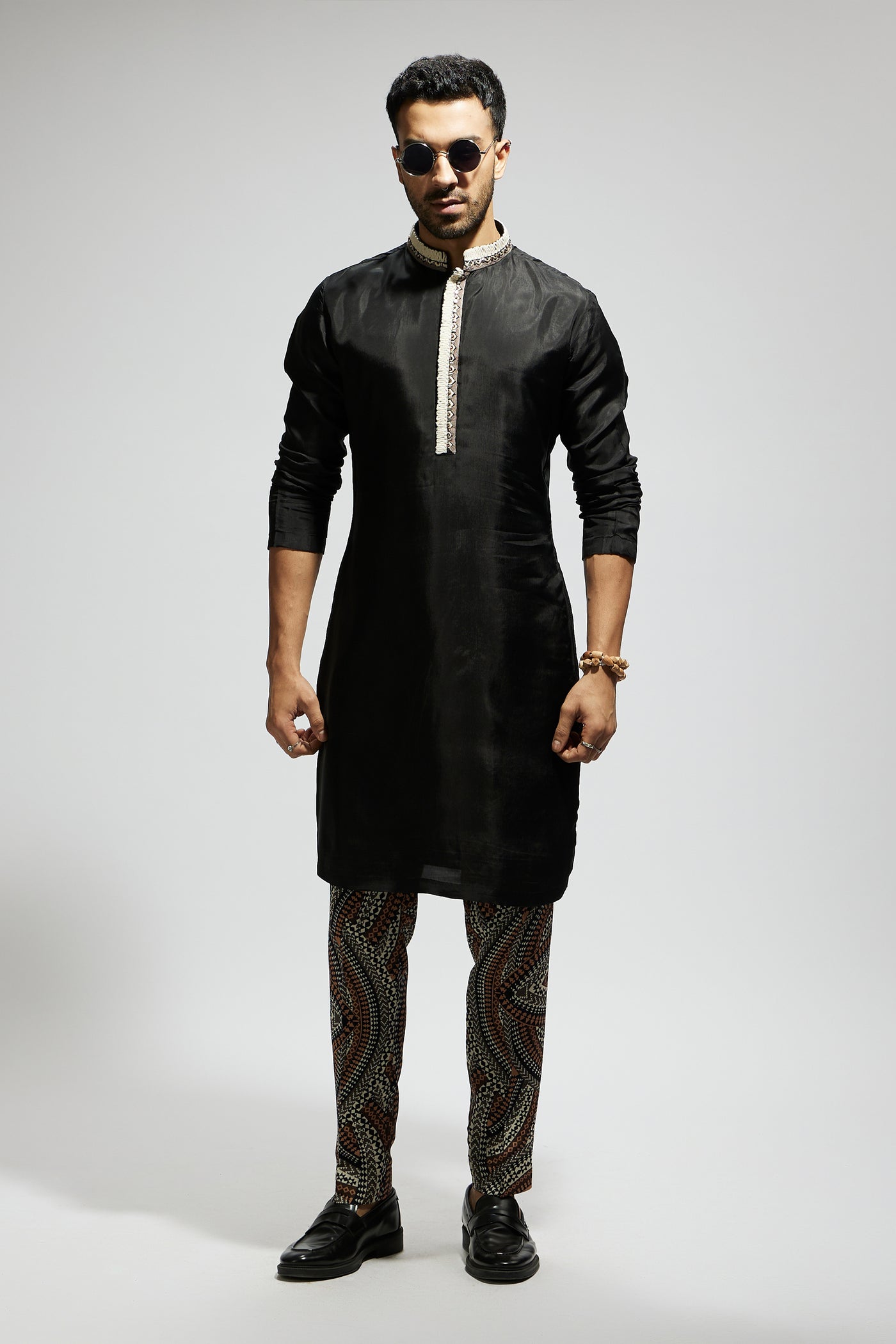 SVA Black Solid Kurta With  Zentangle Printed Pantsindian designer wear online shopping melange singapore
