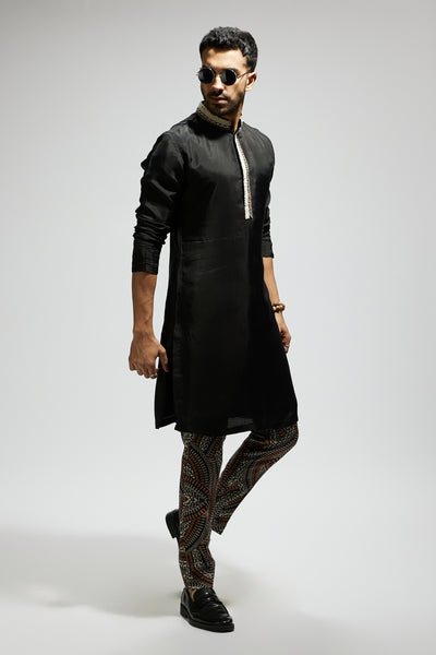 SVA Black Solid Kurta With  Zentangle Printed Pantsindian designer wear online shopping melange singapore