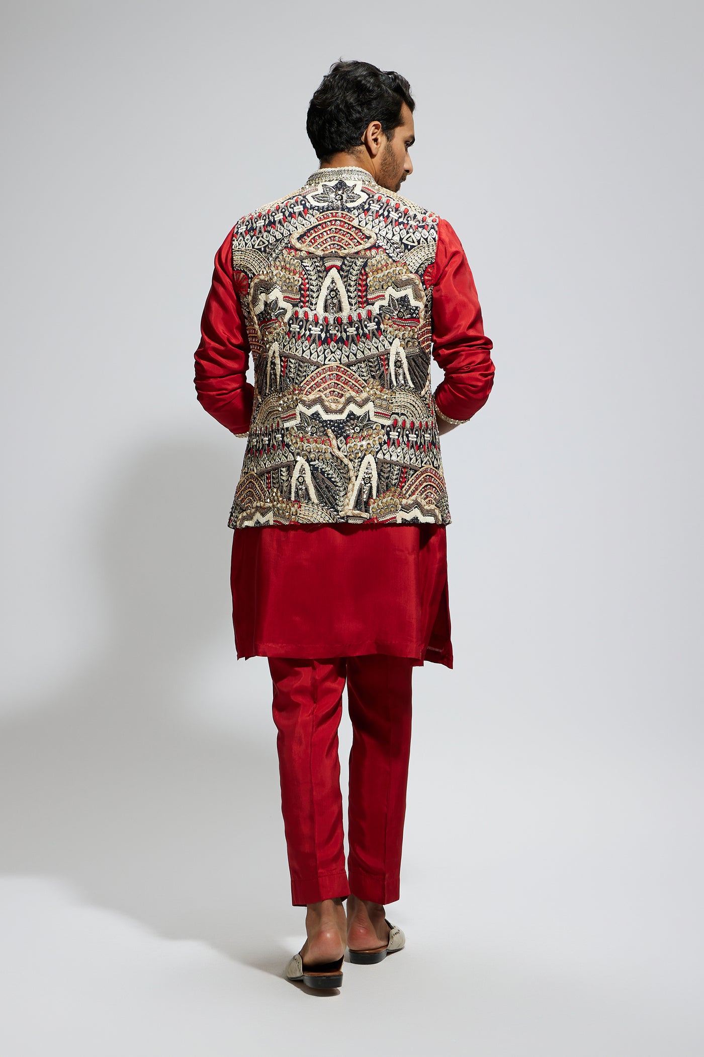 SVA Blue Abtract Embroidered Bundi Set indian designer wear online shopping melange singapore