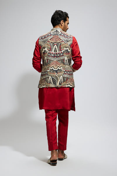 SVA Blue Abtract Embroidered Bundi Set indian designer wear online shopping melange singapore