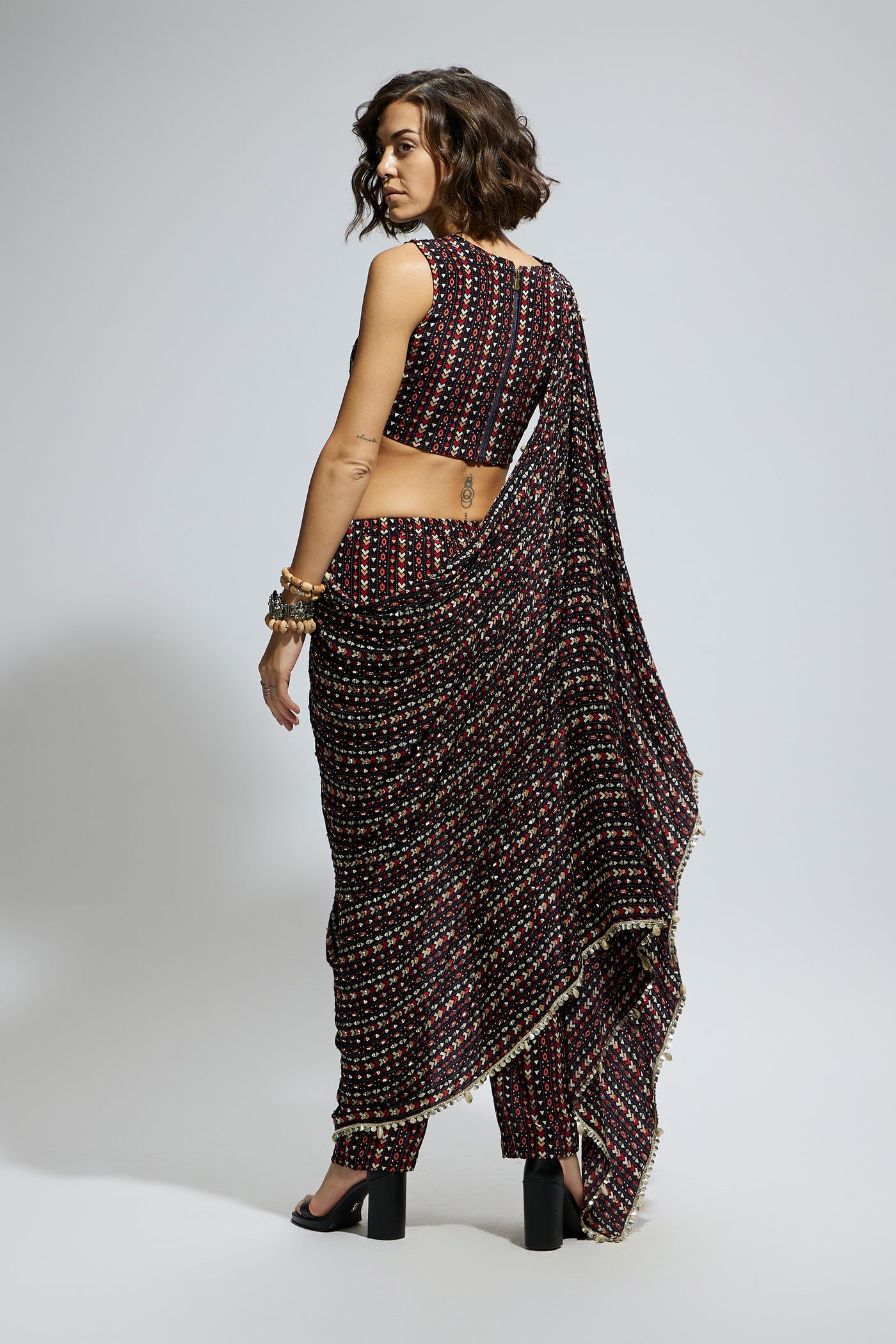 SVA Blue Boho Print Embellished Crop top Set indian designer wear online shopping melange singapore