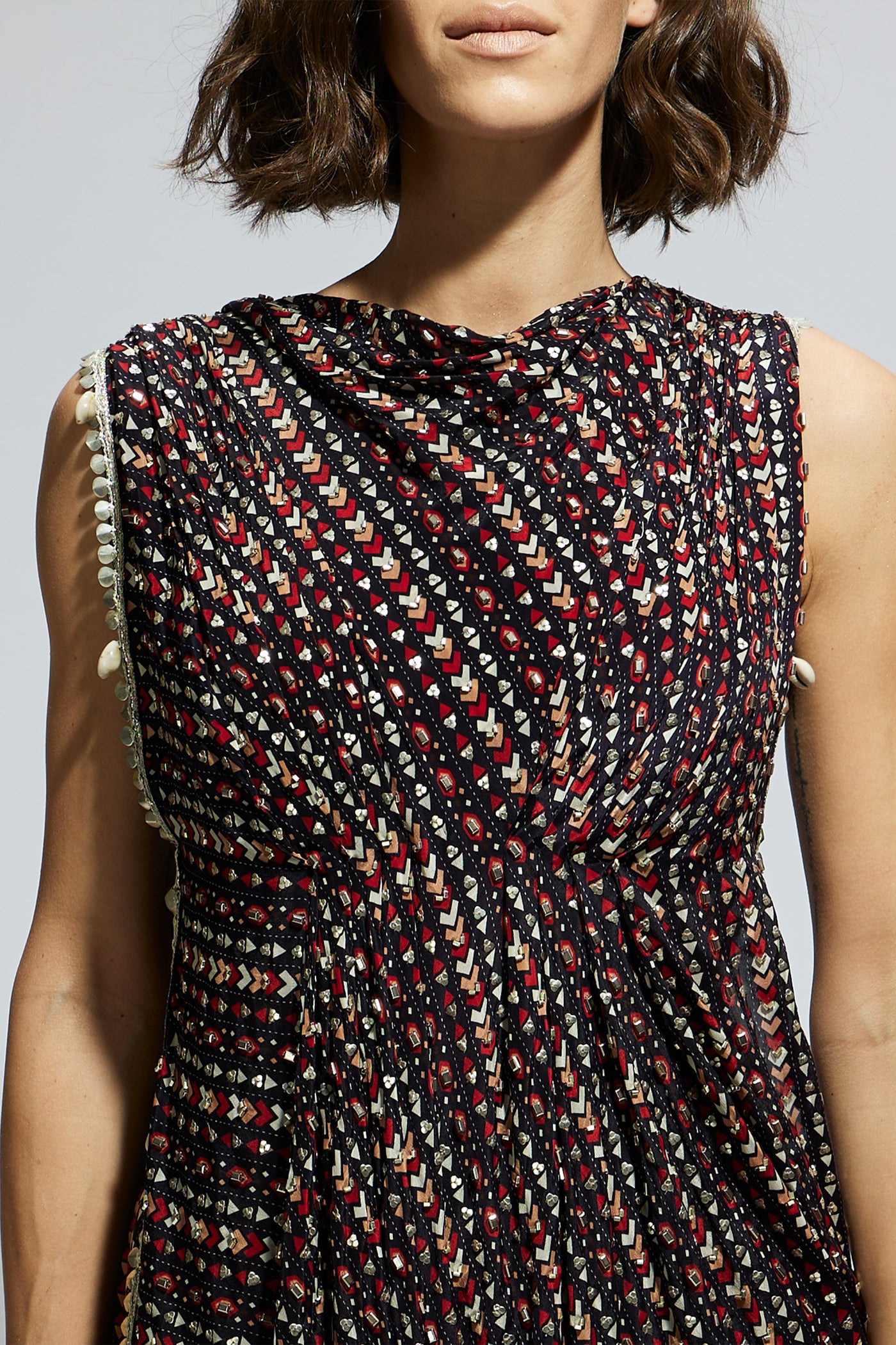 SVA Blue Boho Print Embellished Crop top Set indian designer wear online shopping melange singapore