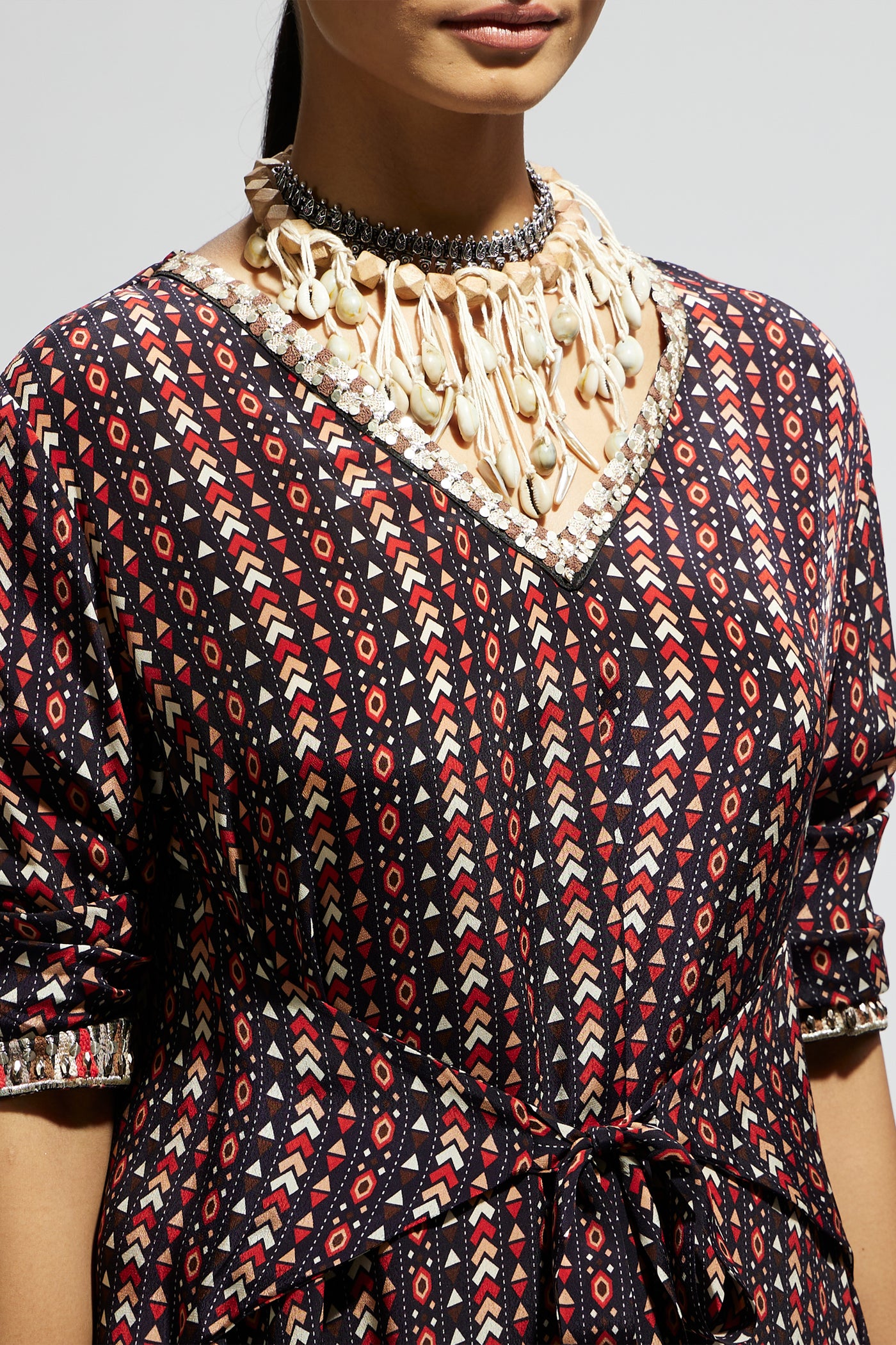 SVA Blue Boho Print Front Tie Up Tunic indian designer wear online shopping melange singapore