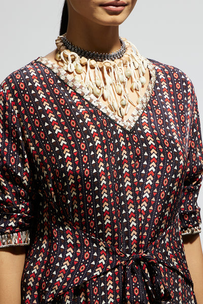 SVA Blue Boho Print Front Tie Up Tunic indian designer wear online shopping melange singapore