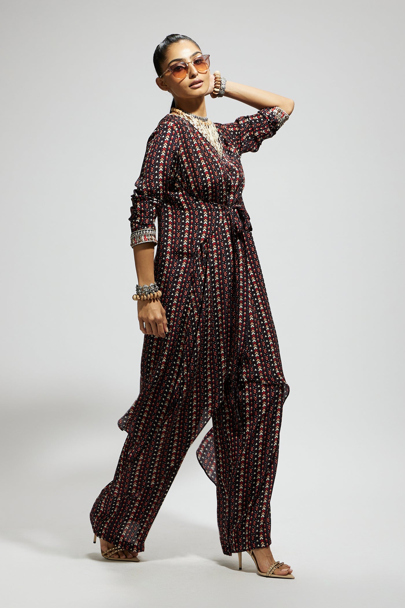 SVA Blue Boho Print Front Tie Up Tunic indian designer wear online shopping melange singapore