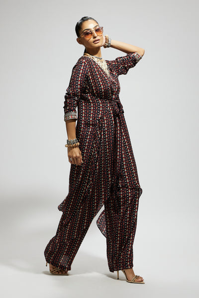 SVA Blue Boho Print Front Tie Up Tunic indian designer wear online shopping melange singapore