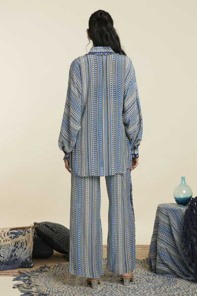 SVA Blue Boho Stripe Print Oversized Coord Set Indian designer wear online shopping melange singapore