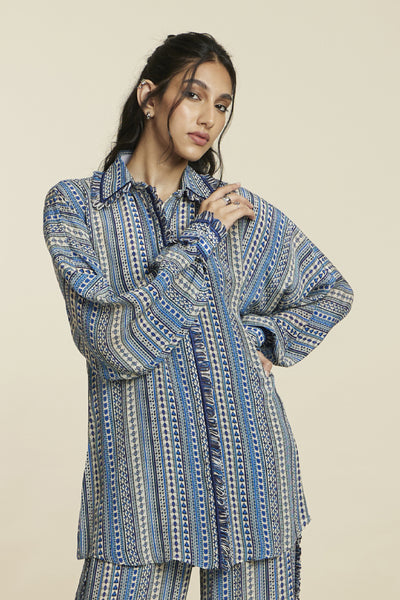 SVA Blue Boho Stripe Print Oversized Coord Set Indian designer wear online shopping melange singapore