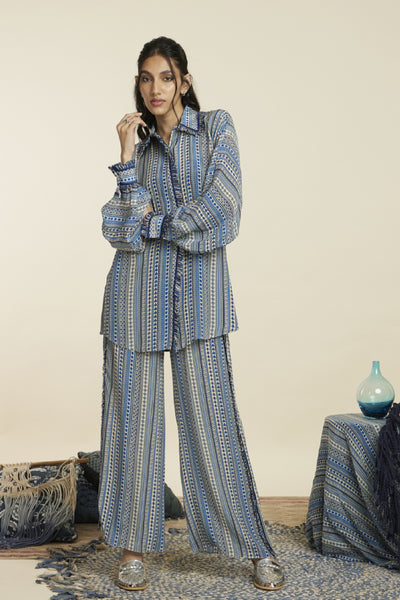 SVA Blue Boho Stripe Print Oversized Coord Set Indian designer wear online shopping melange singapore