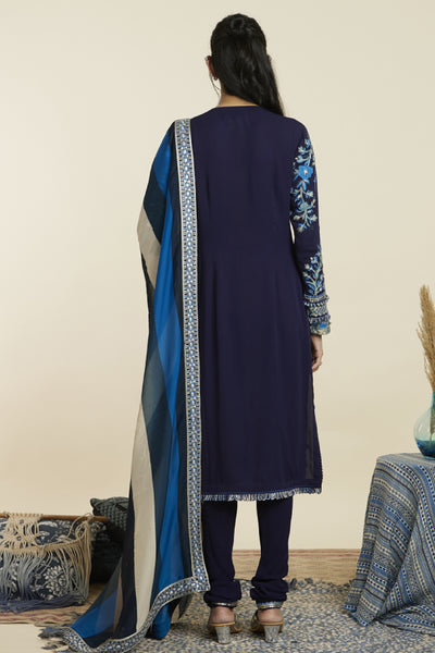 SVA Blue Embellished Yoke Kurta With Pants Indian designer wear online shopping melange singapore