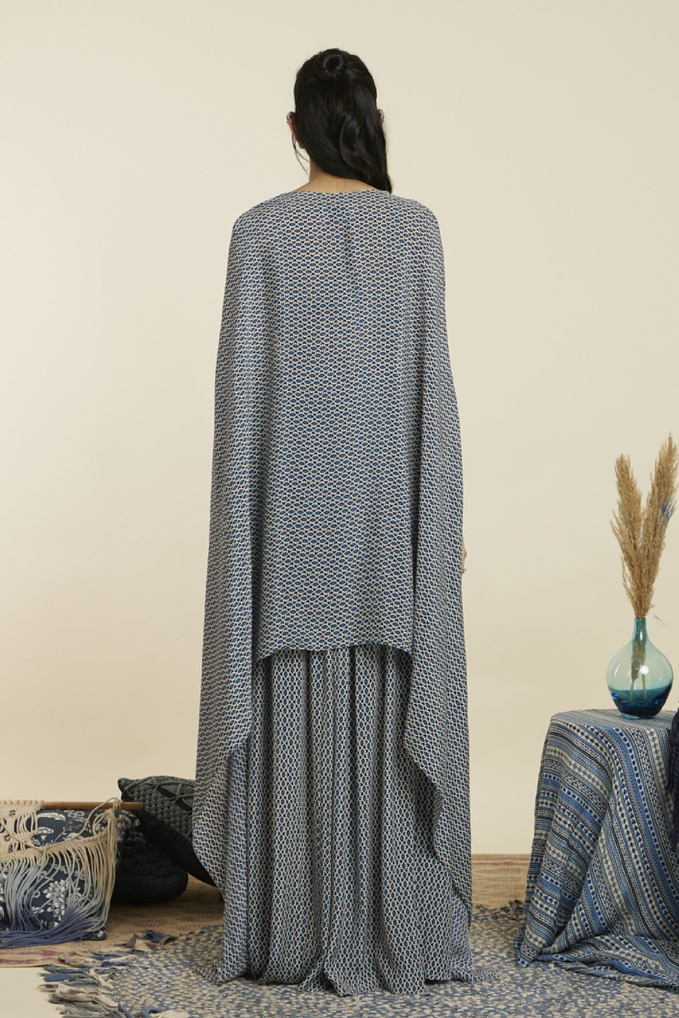 SVA Blue Geo Bikini Bustier Paired With Pleated Pants Indian designer wear online shopping melange singapore