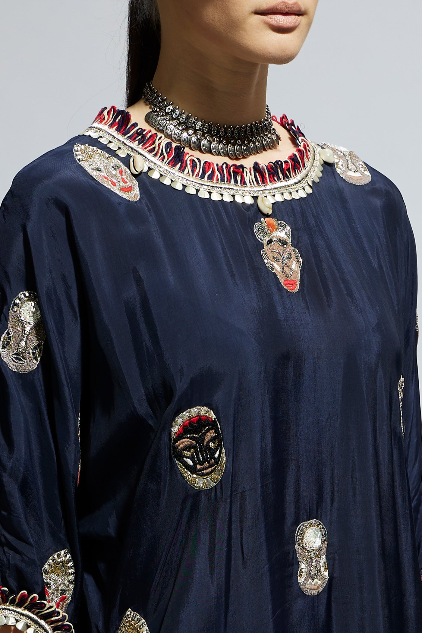 SVA Blue Mask Embroidered Kurta Set indian designer wear online shopping melange singapore