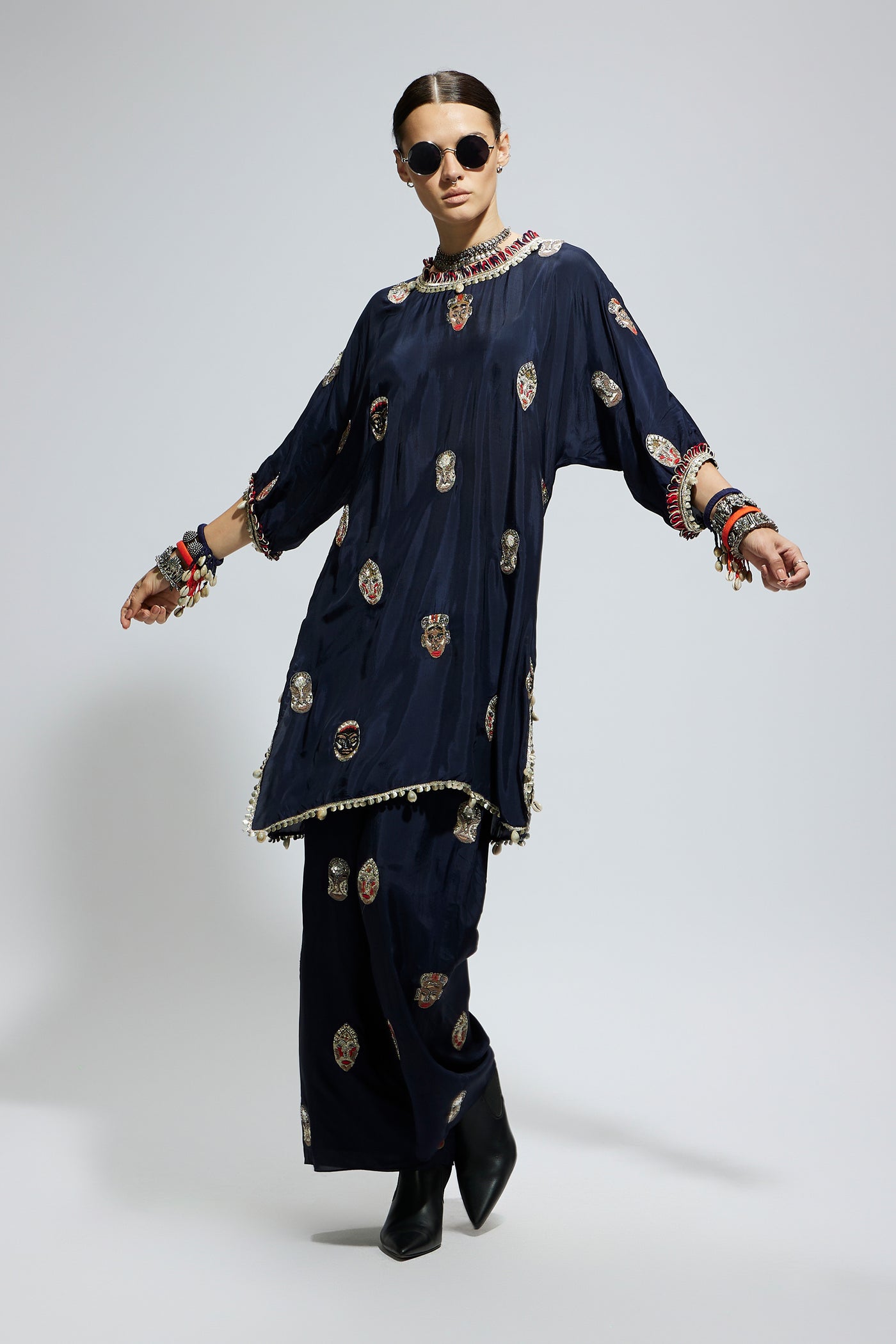SVA Blue Mask Embroidered Kurta Set indian designer wear online shopping melange singapore