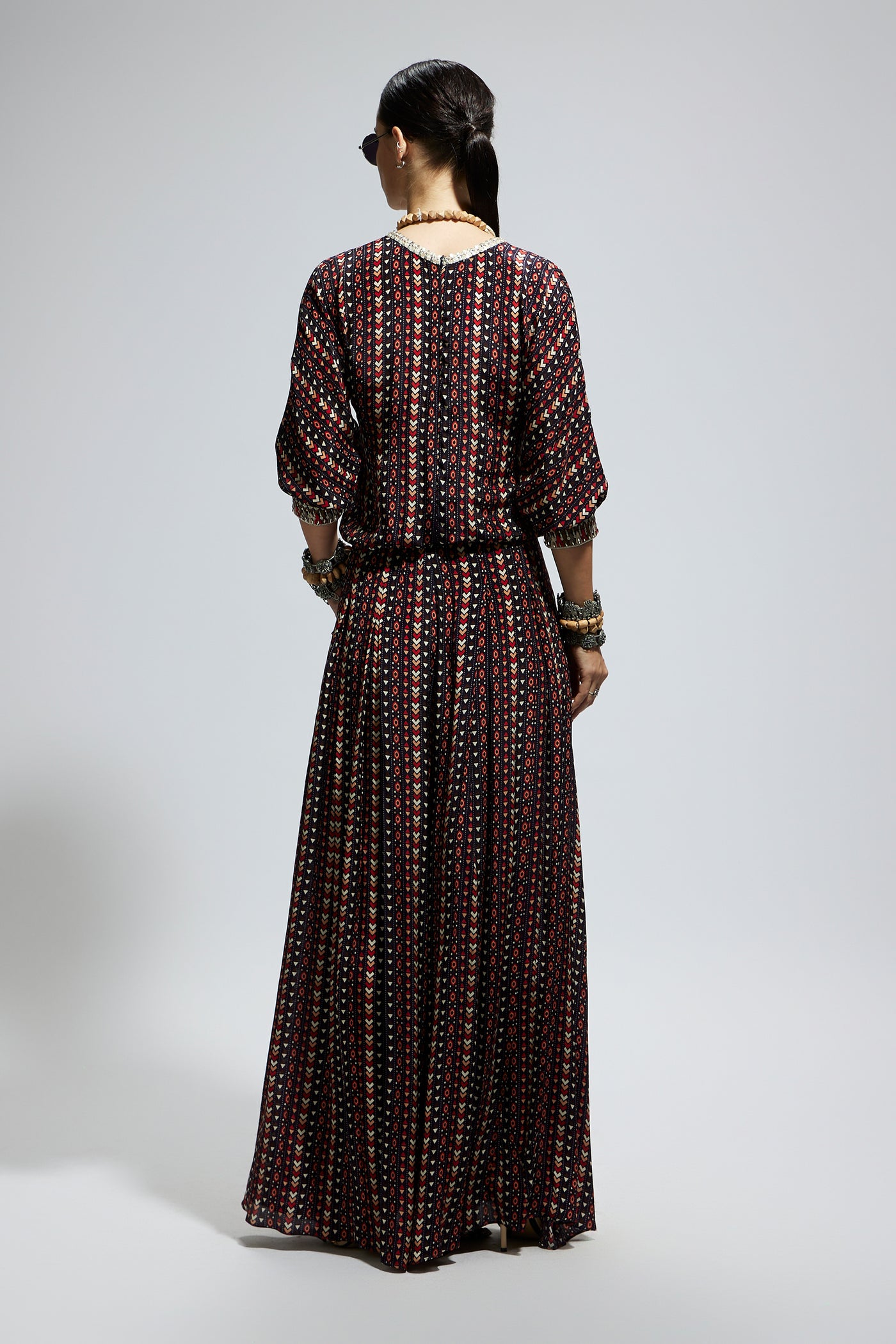 SVA Blue Printed Dolman Sleeves Jumpsuit indian designer wear online shopping melange singapore