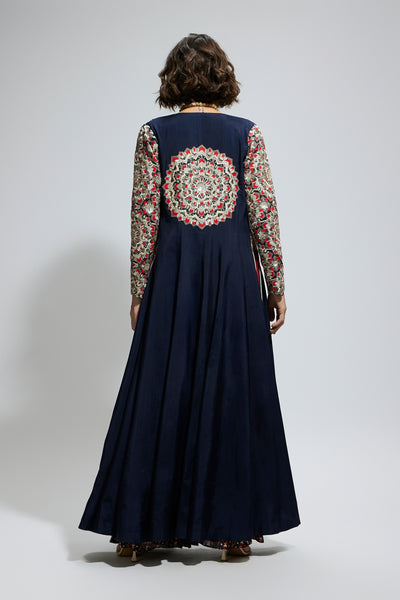SVA Blue Threadwork Embellished Jacket Set indian designer wear online shopping melange singapore