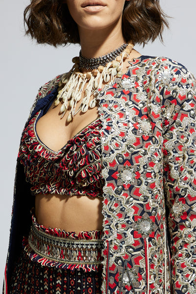 SVA Blue Threadwork Embellished Jacket Set indian designer wear online shopping melange singapore