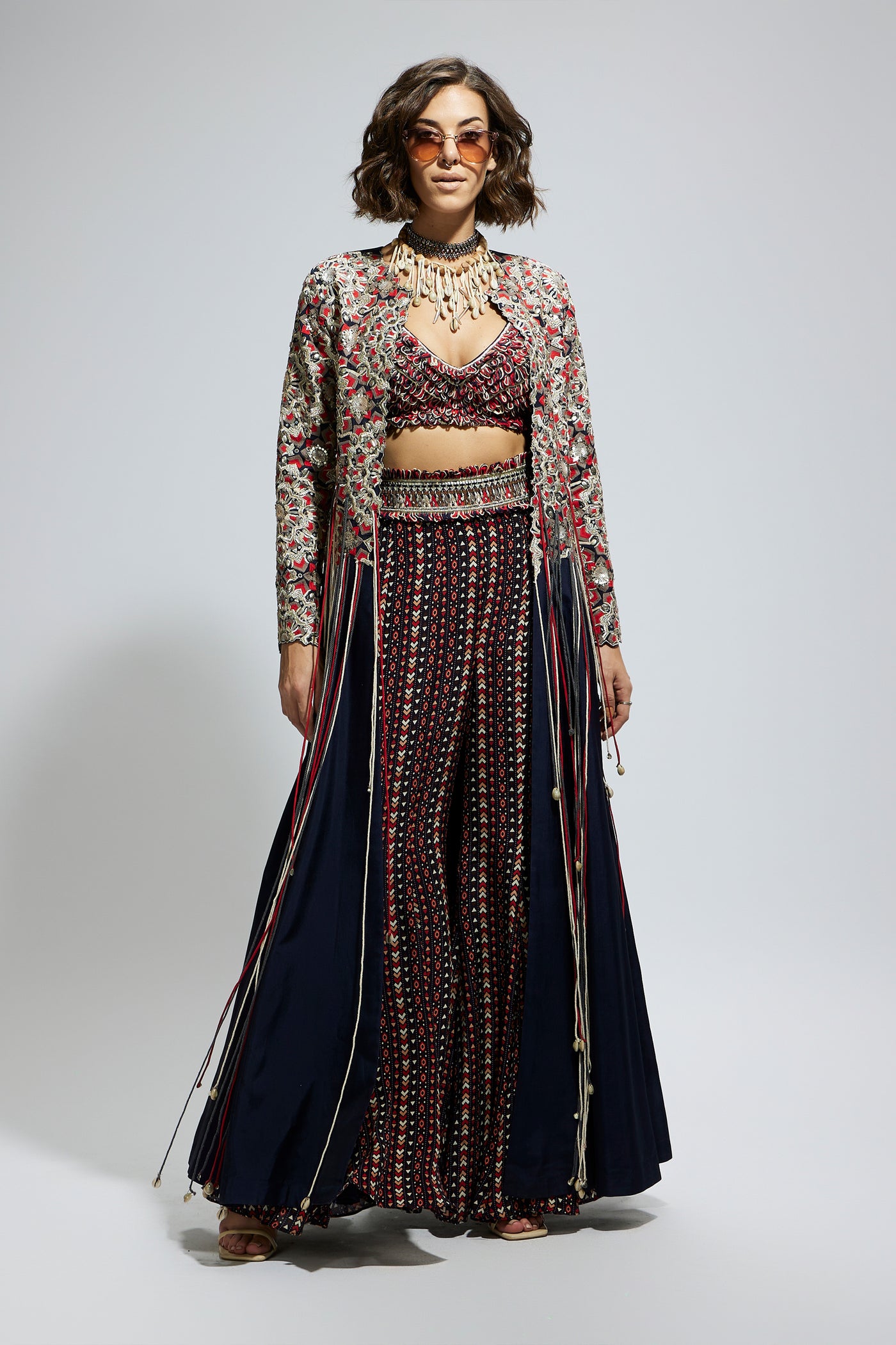 SVA Blue Threadwork Embellished Jacket Set indian designer wear online shopping melange singapore
