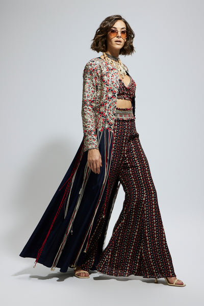 SVA Blue Threadwork Embellished Jacket Set indian designer wear online shopping melange singapore