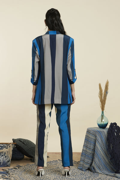 SVA Blue Stripe Print Blazer Set Indian designer wear online shopping melange singapore