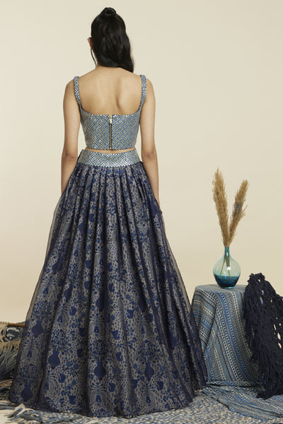 SVA Blue Textured Bustier Teamed With Skirt Indian designer wear online shopping melange singapore