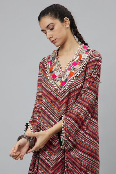 SVA Bohemain stripe print v- neck kaftan indian designer wear online shopping melange singapore
