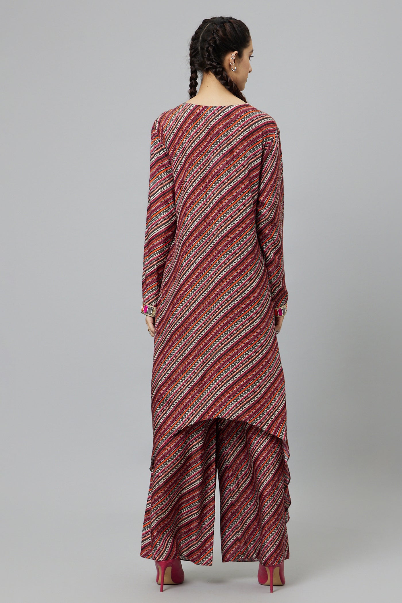 SVA Bohemian Stripe Print Front Tie Up Tunic Set indian designer wear online shopping melange singapore