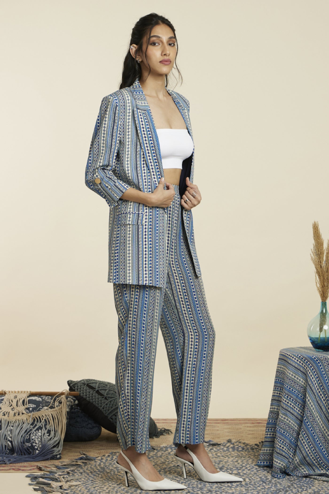 SVA Boho Stripe Print Blazer Set SetIndian designer wear online shopping melange singapore