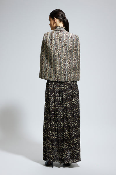 SVA Brown Threadwork Cape Jacket Set indian designer wear online shopping melange singapore
