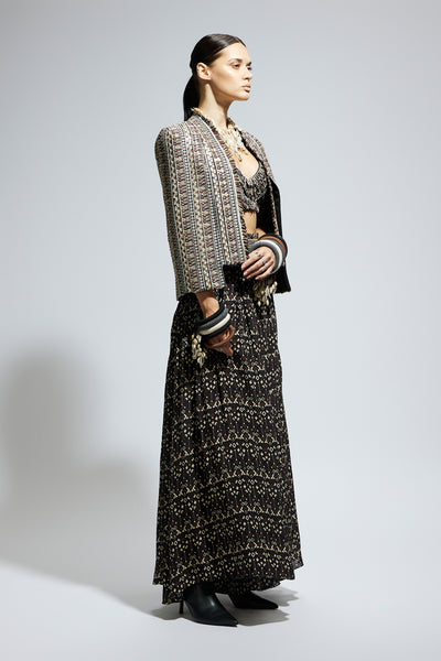 SVA Brown Threadwork Cape Jacket Set indian designer wear online shopping melange singapore