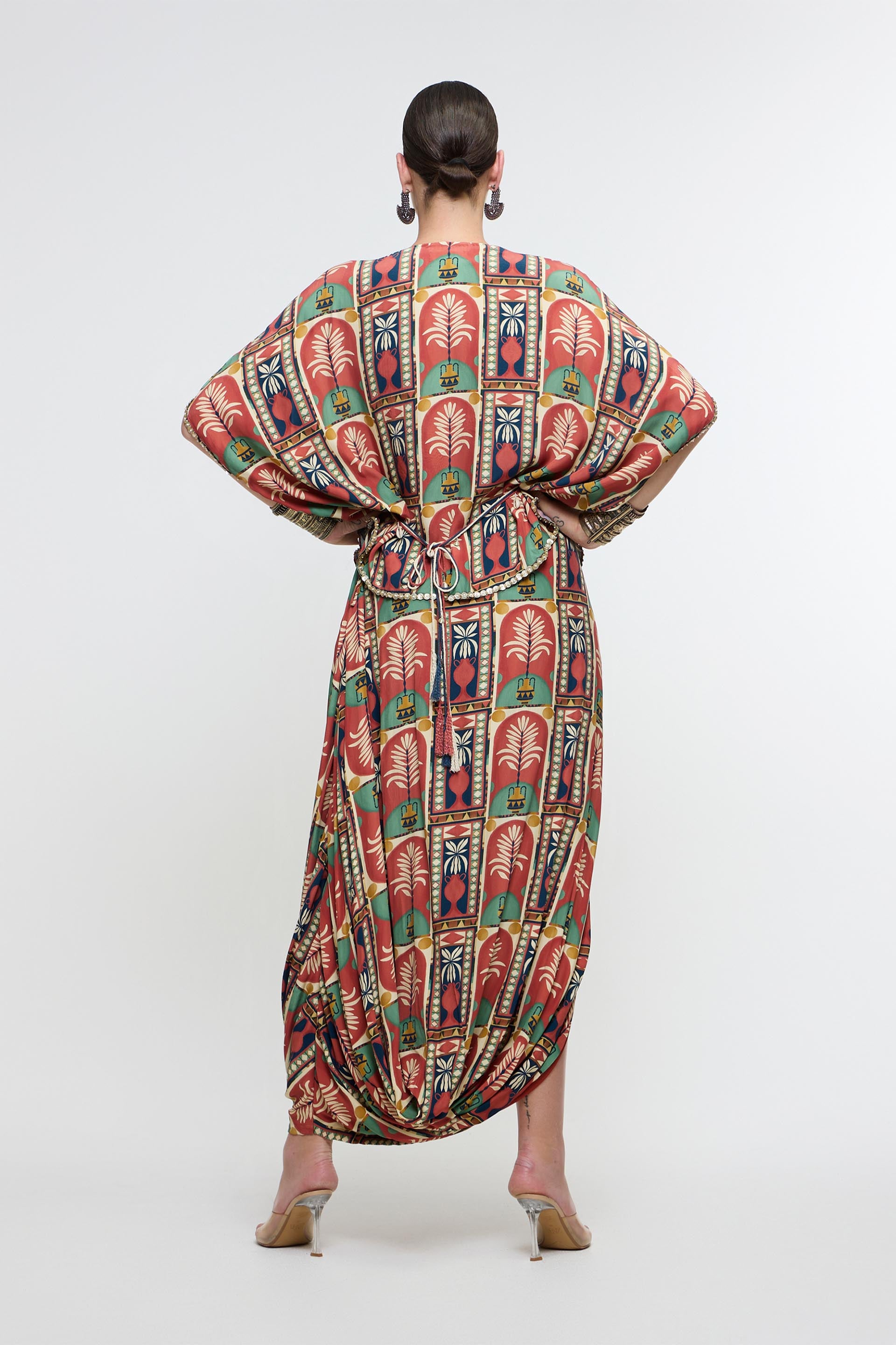 SVA Charbagh Metallic Embroidered Yoke Short Kaftan Paired Wth Drape Skirt indian designer wear online shopping melange singapore